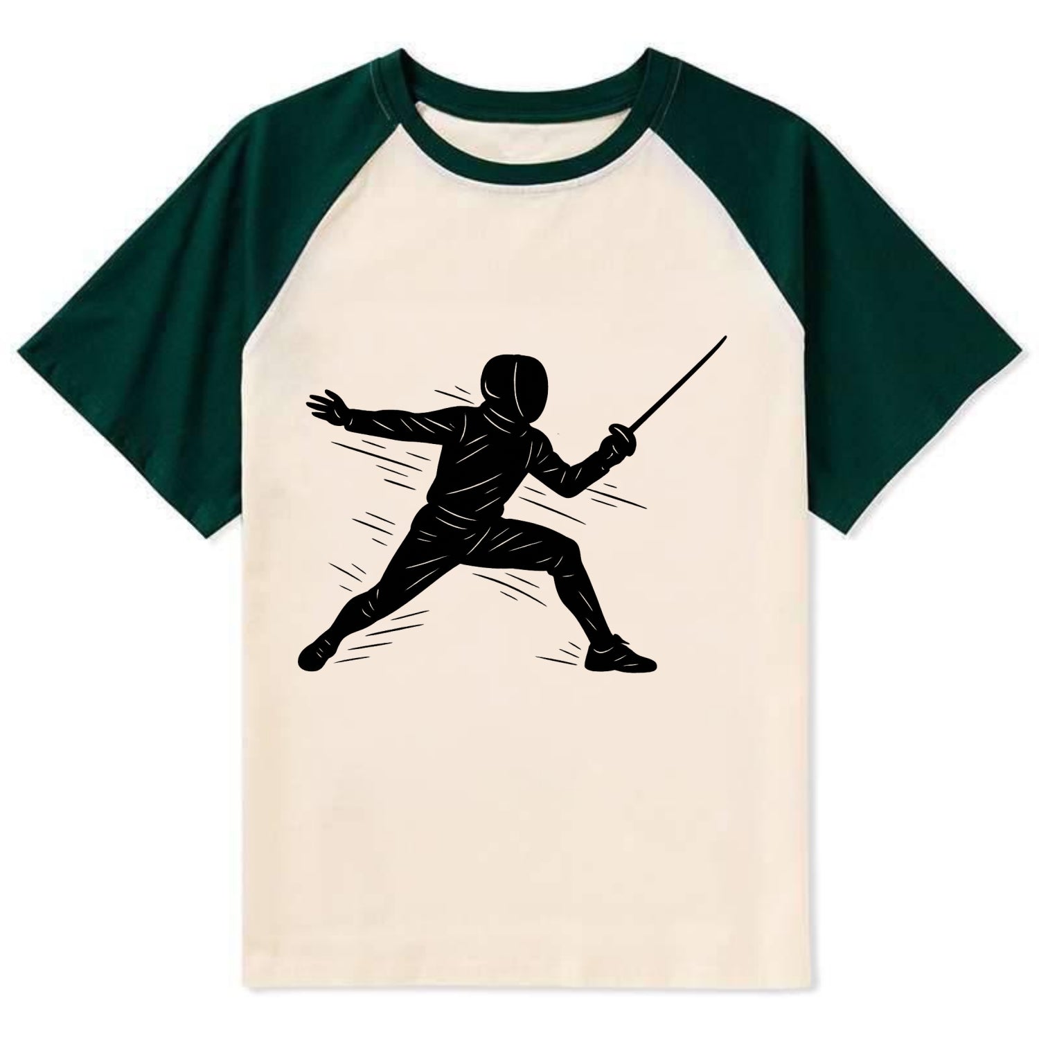 Fencer lunging attack position - Contrast Raglan T-shirt - Green