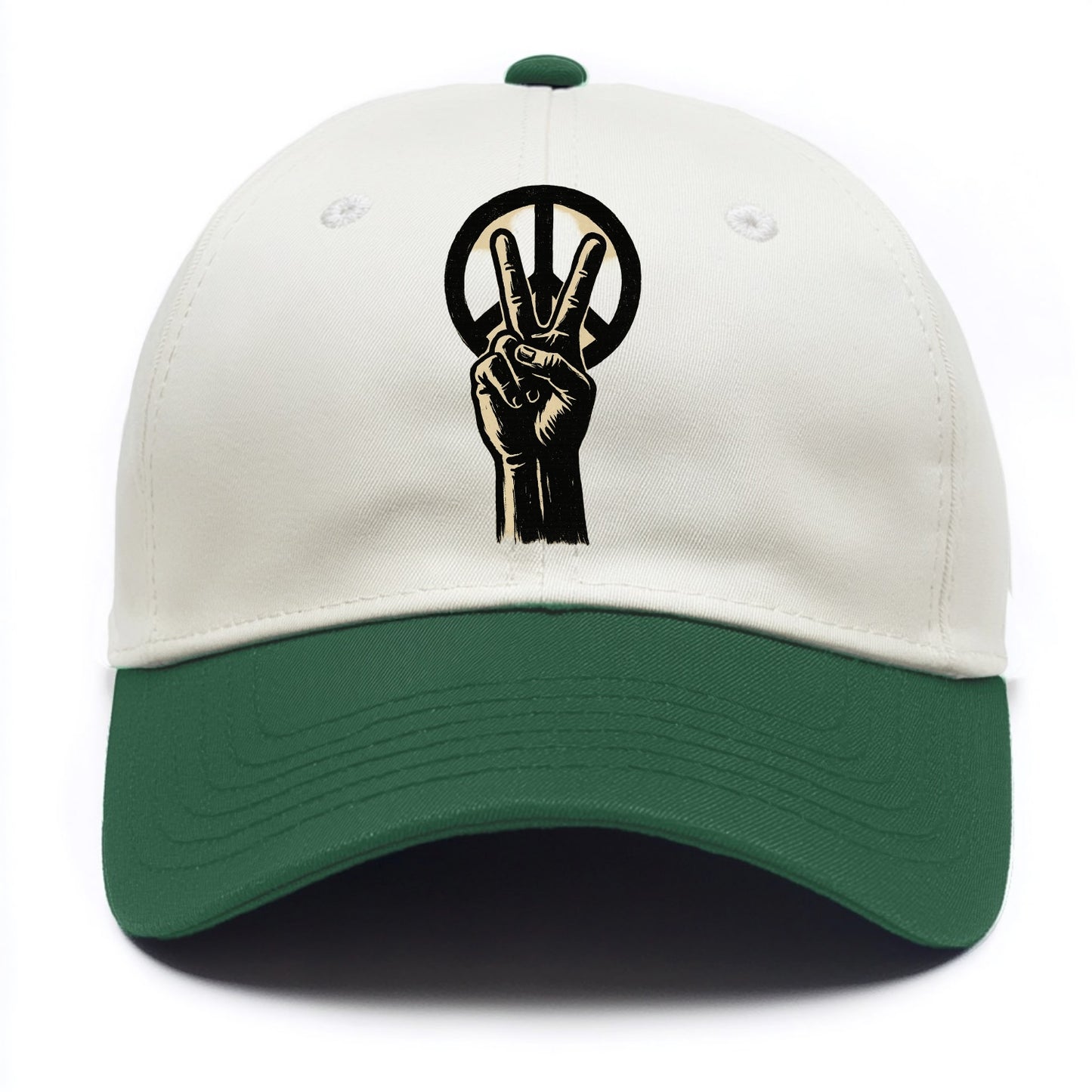 Peace sign hand gesture - anti-war movement ink brushstrokes - Two Tone Cap - Green