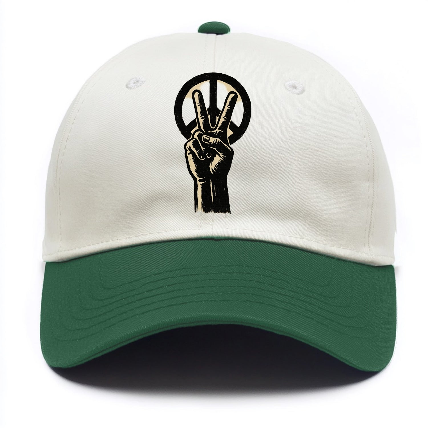 Peace sign hand gesture - anti-war movement ink brushstrokes - Two Tone Cap - Green