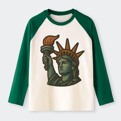 Statue of Liberty  - Raglan Long Sleeve T-Shirt - Green