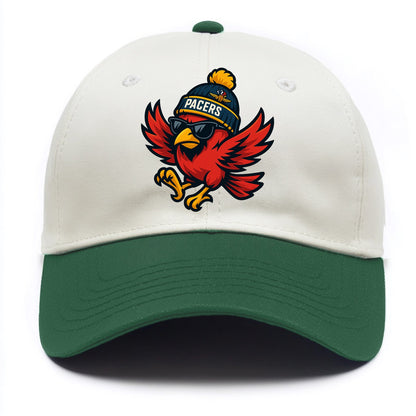 Indiana Cardinal wearing Pacers beanie with speedway patch and wayfarer sunglasses - Two Tone Cap - Green
