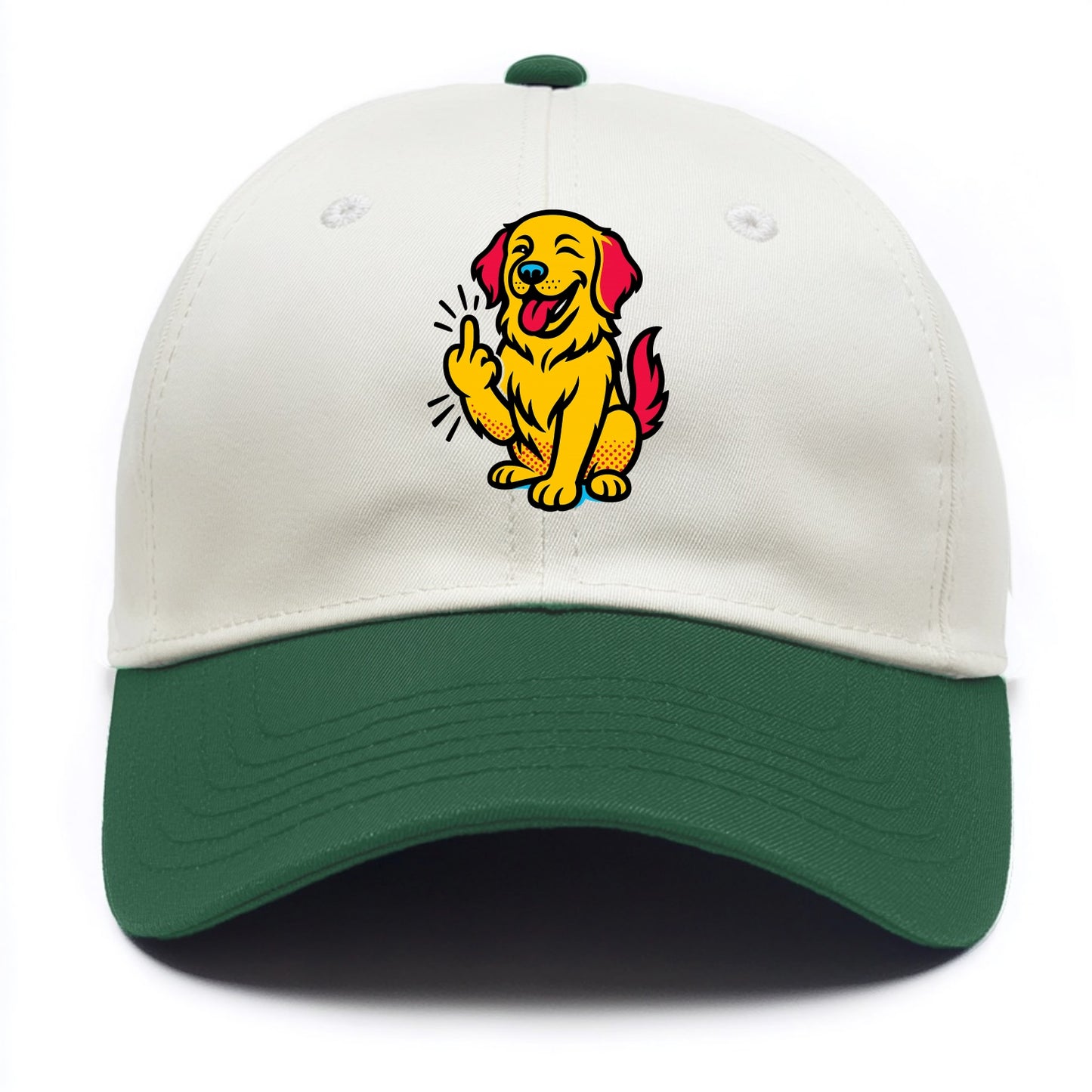 Golden Retriever with happy smile and golden coat, fluffy paw raised - Two Tone Cap - Green