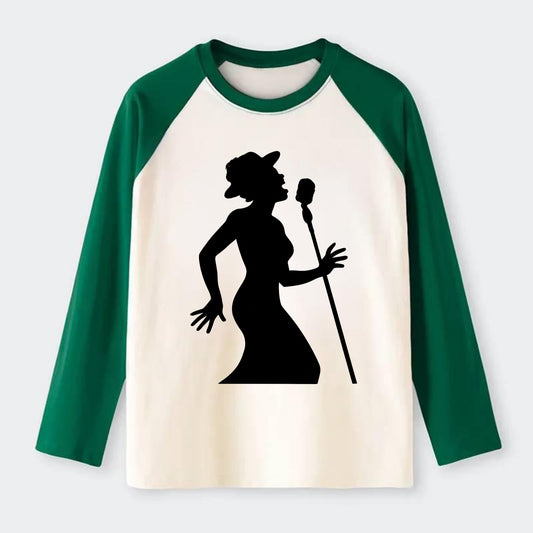 Jazz singer at vintage microphone - Raglan Long Sleeve T-Shirt - Green