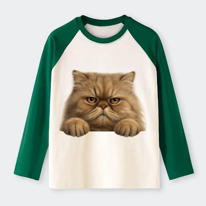 Persian Cat  - Raglan Long Sleeve T-Shirt - Green