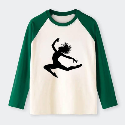 Contemporary dancer leap mid-air - Raglan Long Sleeve T-Shirt - Green