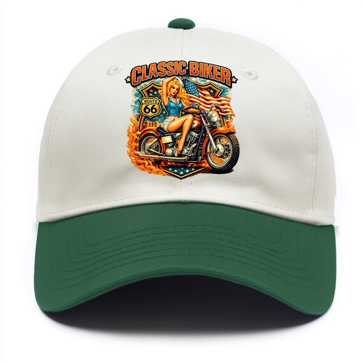 Classic Pinup Biker - Two Tone Cap - Green