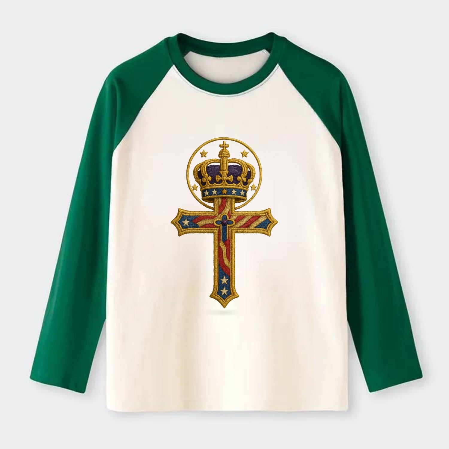 Cross and Crown  - Raglan Long Sleeve T-Shirt - Green