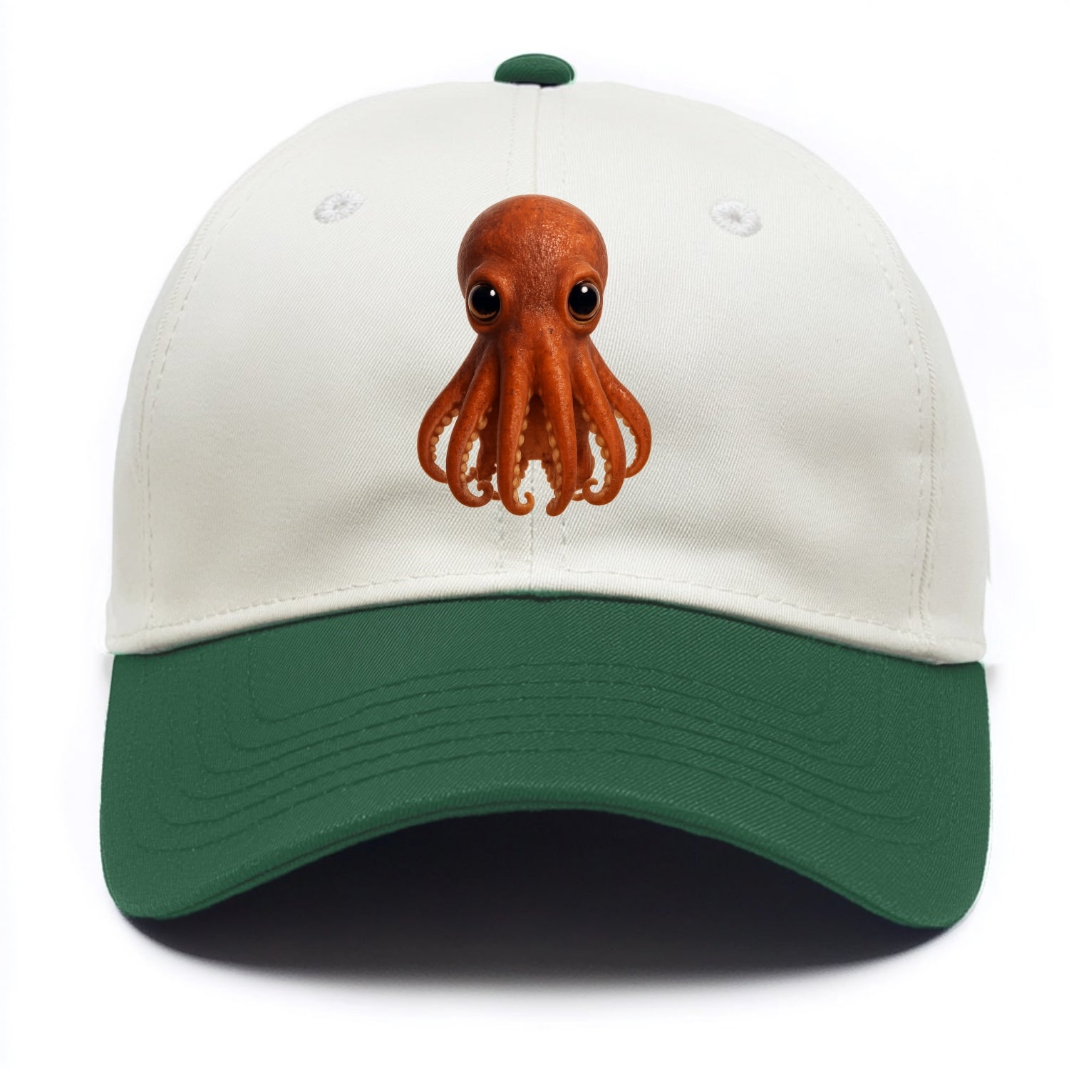 Baby Giant Pacific Octopus - reddish, smaller tentacles, expressive eyes, - Two Tone Cap - Green
