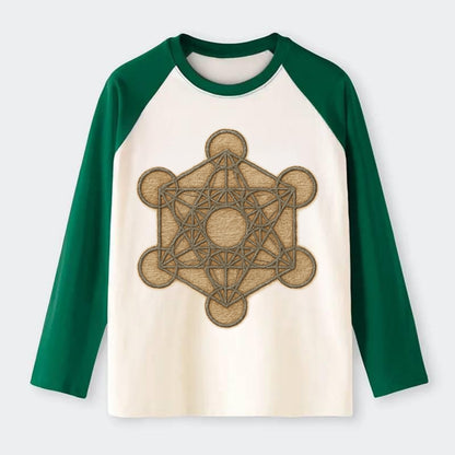 Metatron's Cube  - Raglan Long Sleeve T-Shirt - Green