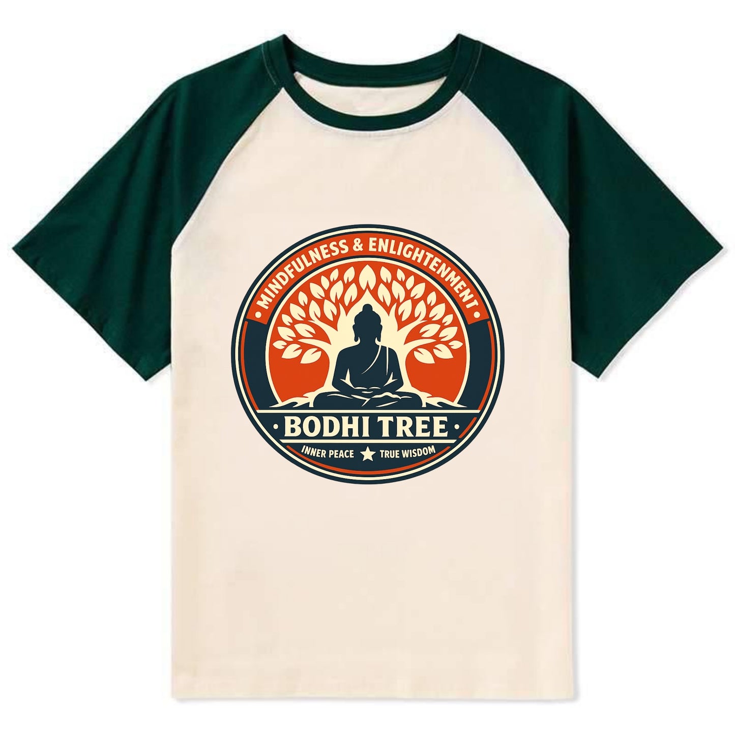 Zen Harmony Emblem - Contrast Raglan T-shirt - Green