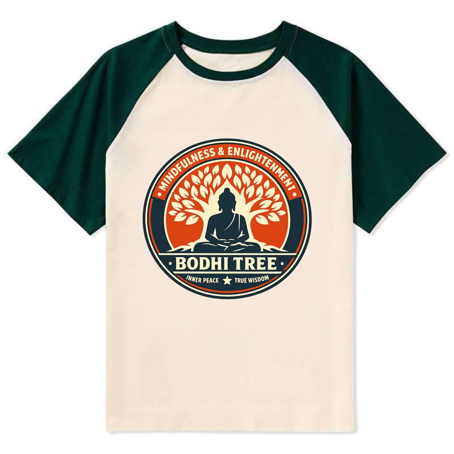 Zen Harmony Emblem - Contrast Raglan T-shirt - Green
