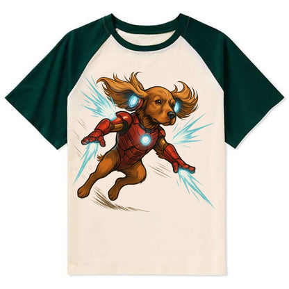 Cocker Spaniel Iron Man  - Contrast Raglan T-shirt - Green