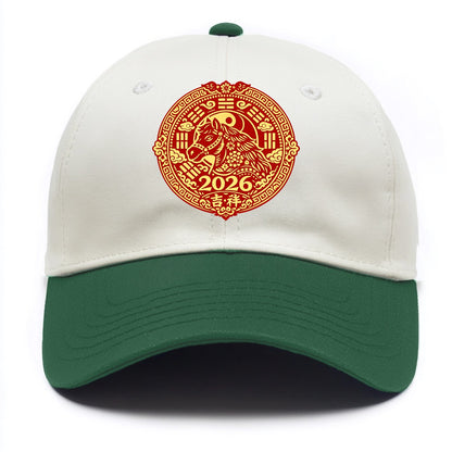 LUCKY HORSE MEDALLION | Circular medallion with horse profile | Intricate Chinese - Two Tone Cap - Green