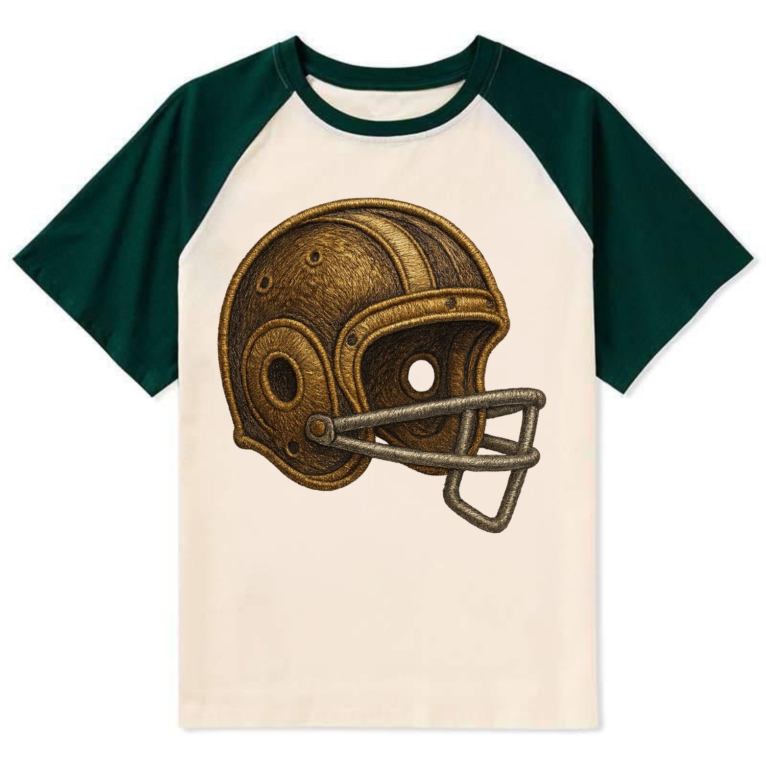 Football Helmet  - Contrast Raglan T-shirt - Green