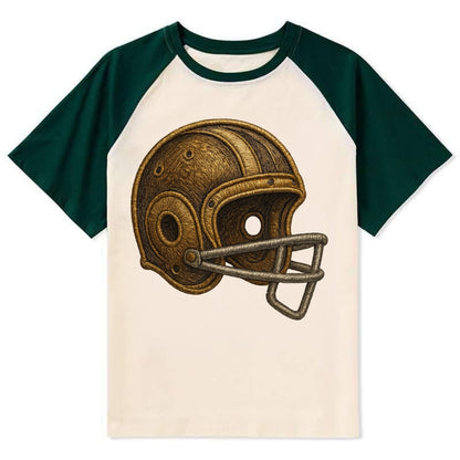 Football Helmet  - Contrast Raglan T-shirt - Green