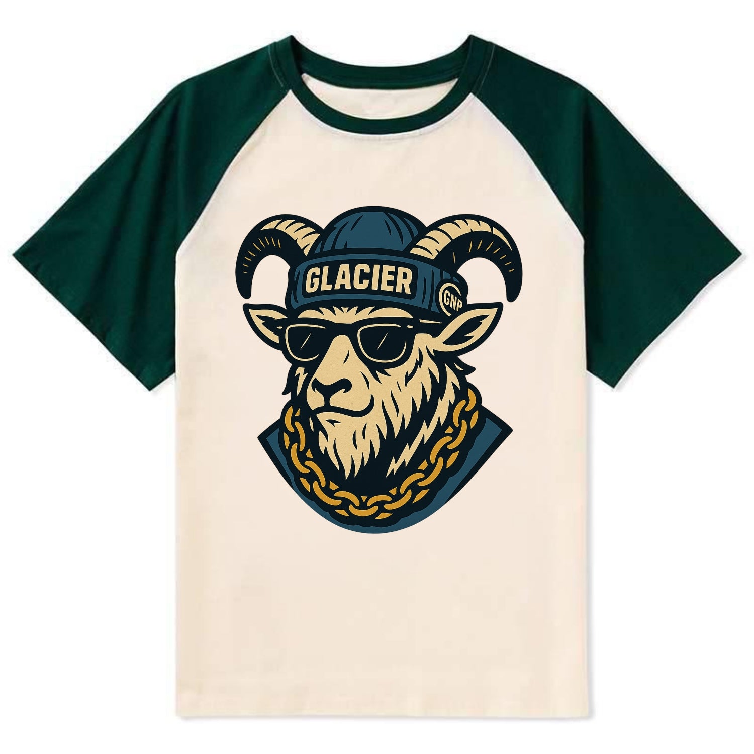 Glacier Mountain Goat - Contrast Raglan T-shirt - Green