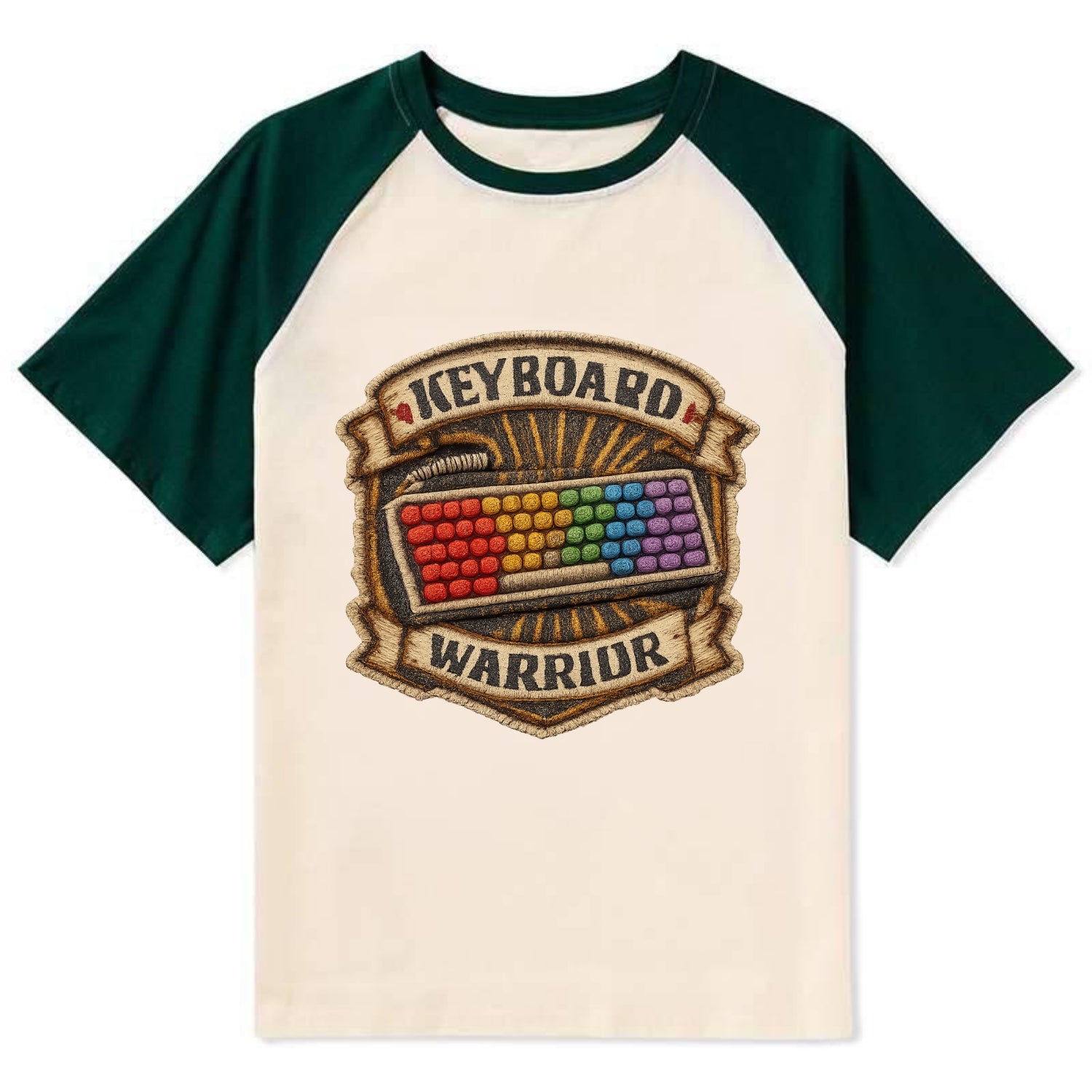 KEYBOARD WARRIOR - mechanical keyboard in RGB rainbow , PC master race - Contrast Raglan T-shirt - Green