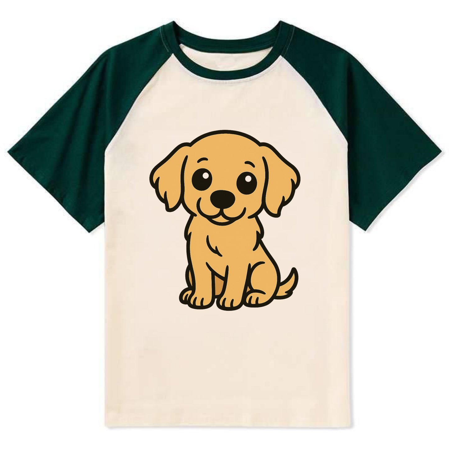 Golden Retriever - Head tilt curious pose - Contrast Raglan T-shirt - Green