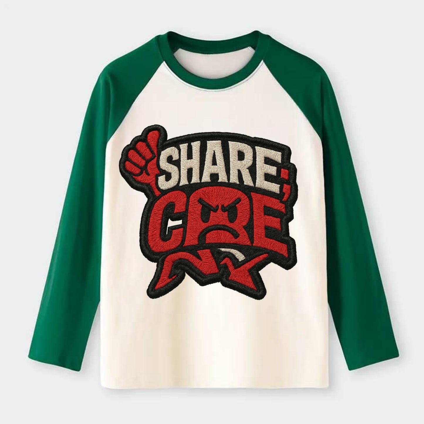 SHARE;CARE TOO MUCH Oversharer Green Hat - Raglan Long Sleeve T-Shirt - Green
