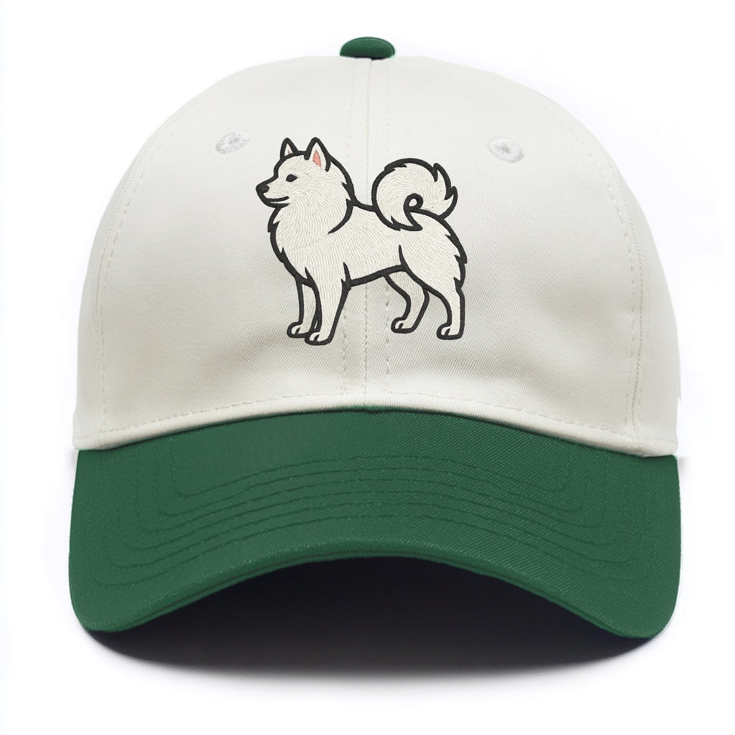 American Eskimo Dog - White spitz embroidered standing design - Two Tone Cap - Green