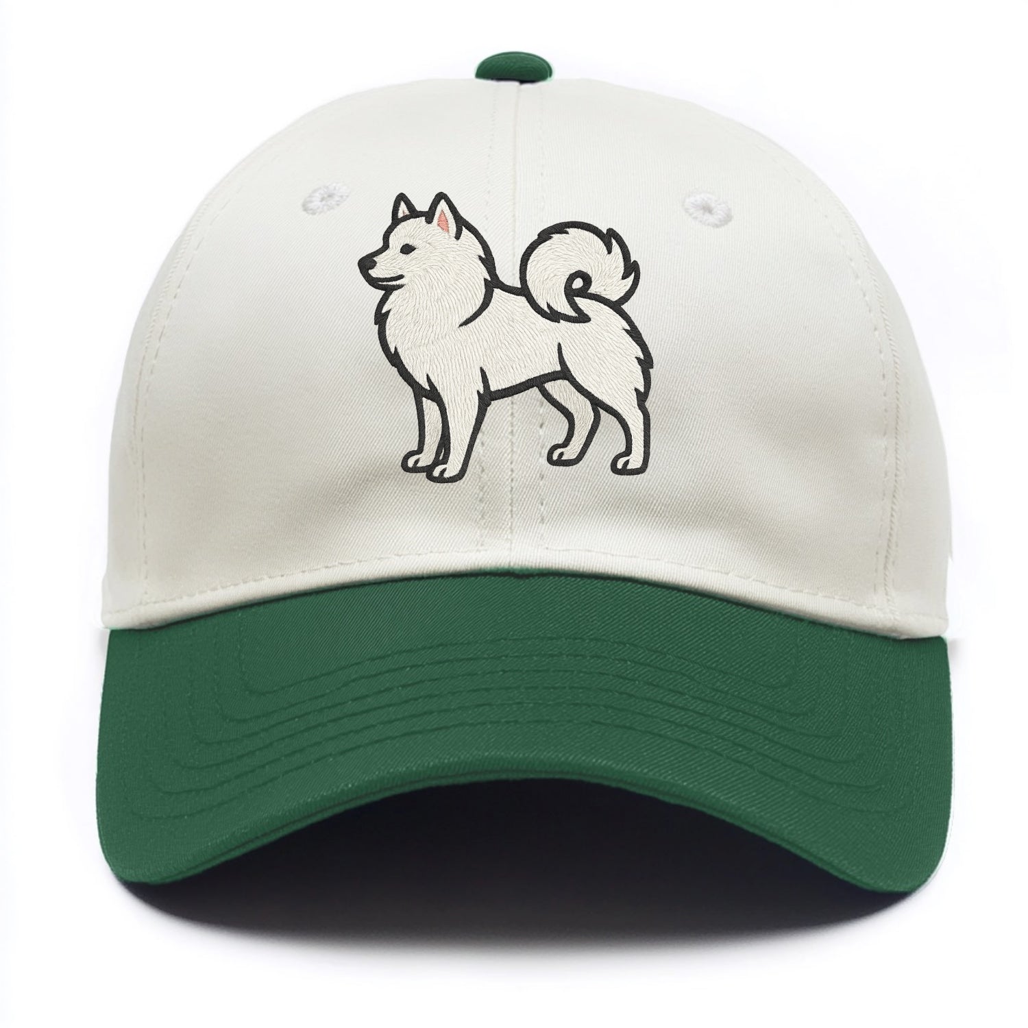 American Eskimo Dog - White spitz embroidered standing design - Two Tone Cap - Green