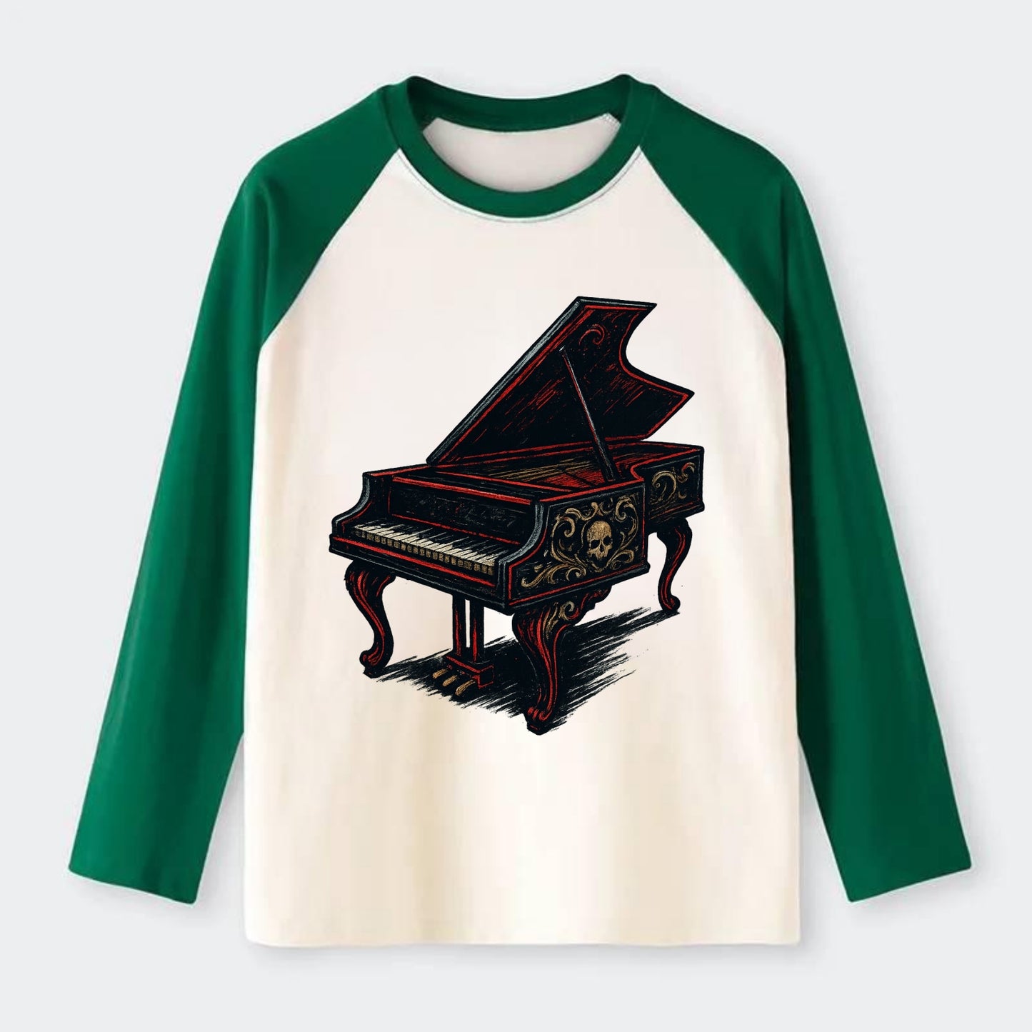Harpsichord with baroque decorative styling - Raglan Long Sleeve T-Shirt - Green