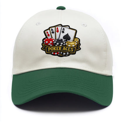 Embroidered patch design - POKER ACES - four aces with chips in red, black and gold - Two Tone Cap - Green