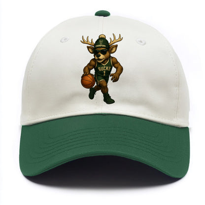 Milwaukee Buck Deer wearing Bucks green and cream beanie with antlers and wayfarer - Two Tone Cap - Green