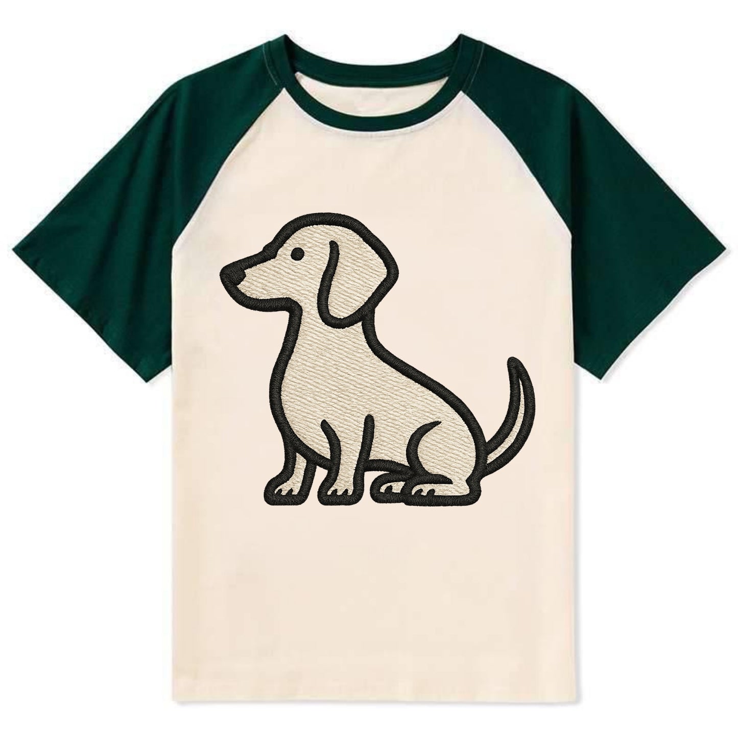 Dachshund - Long body profile view - Con Contrast Raglan T-shirt - Green