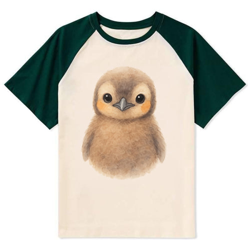 Baby King Penguin - orange cheek patches, fluffy brown, large eyes, - Contrast Raglan T-shirt
