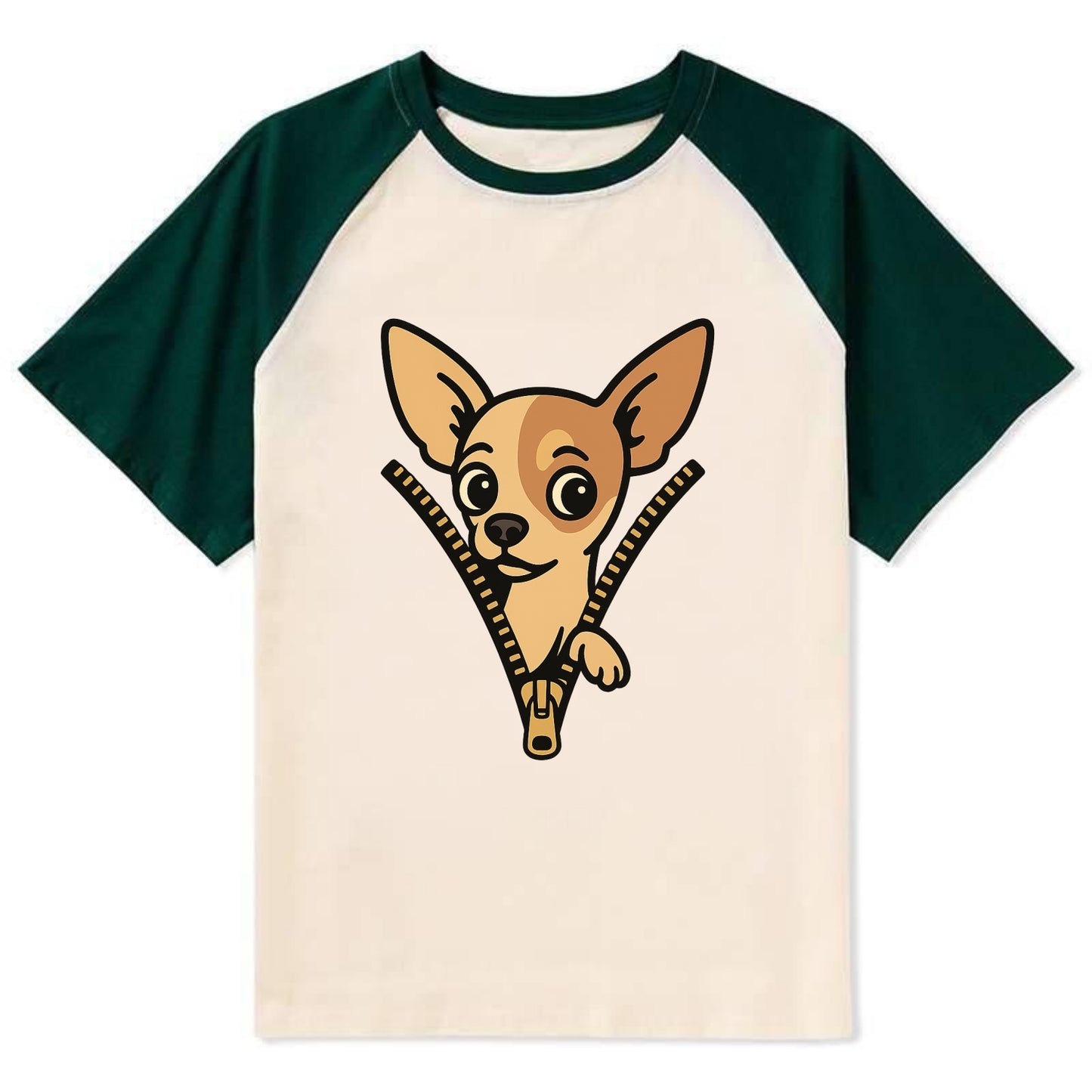 Chihuahua - Contrast Raglan T-shirt - Green