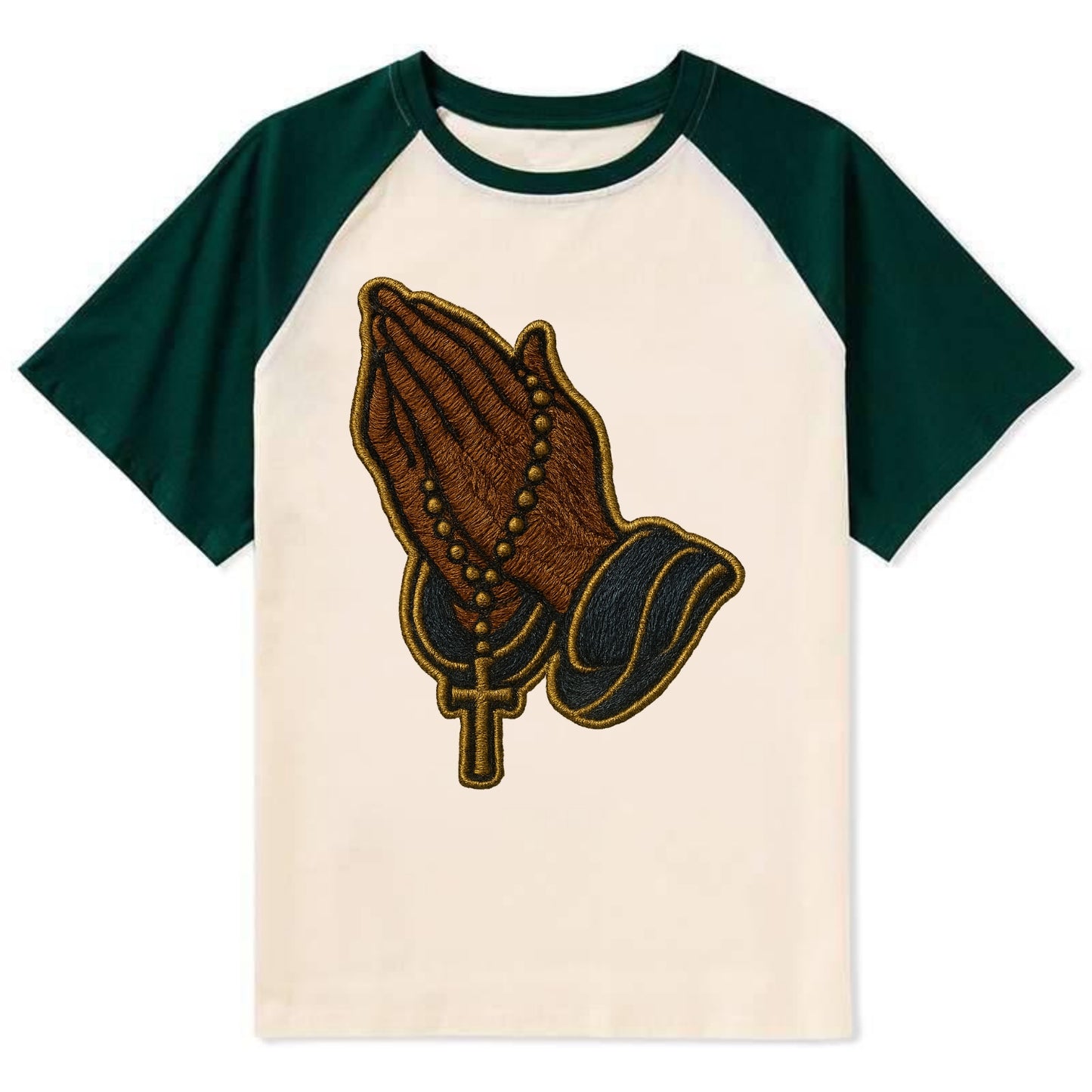 Praying Hands  - Contrast Raglan T-shirt - Green