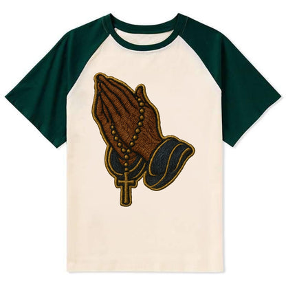 Praying Hands  - Contrast Raglan T-shirt - Green