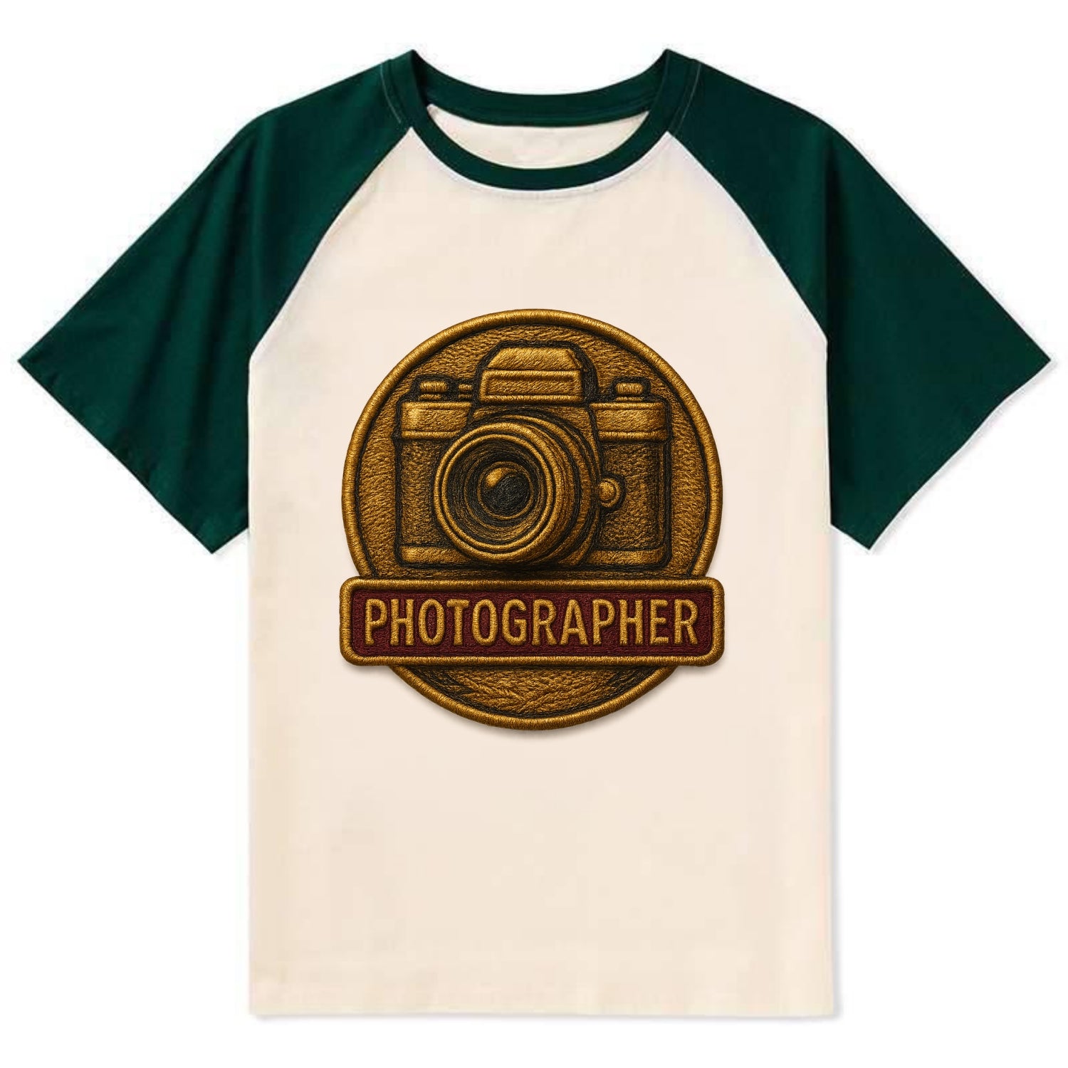 Camera with vintage lens - photographer badge - Contrast Raglan T-shirt - Green