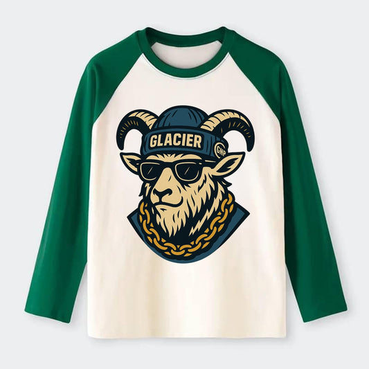 Glacier Mountain Goat - Raglan Long Sleeve T-Shirt - Green