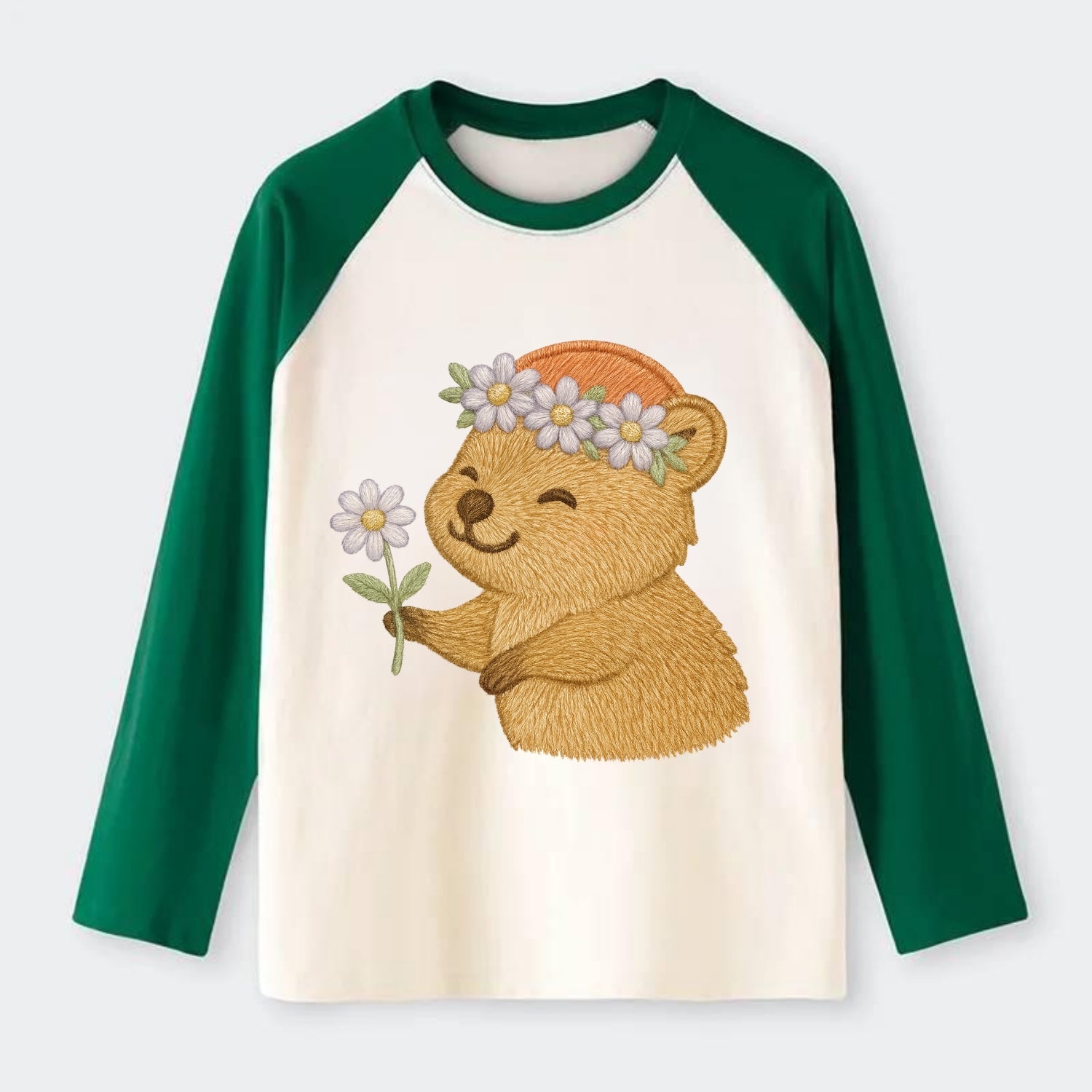 Quokka Daisy Chain - Raglan Long Sleeve T-Shirt - Green