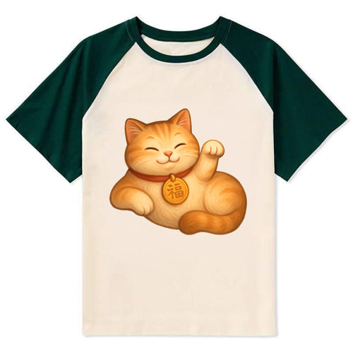Maneki Neko Pose - Contrast Raglan T-shirt