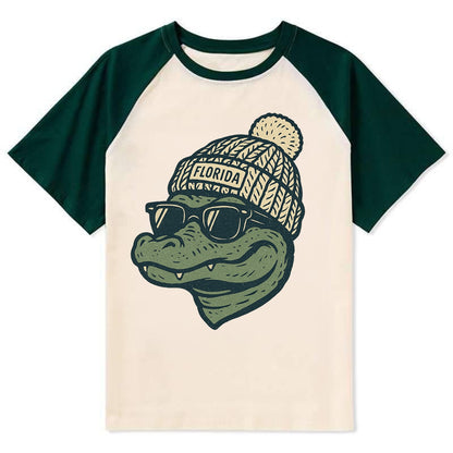 Gainesville Gator wearing Florida beanie - Contrast Raglan T-shirt - Green