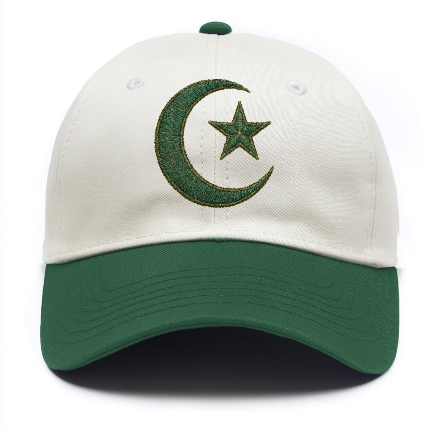 Crescent Moon and Star - Two Tone Cap - Green
