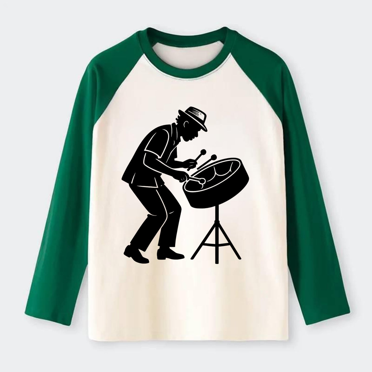 Steel drum player Caribbean rhythm - Raglan Long Sleeve T-Shirt - Green