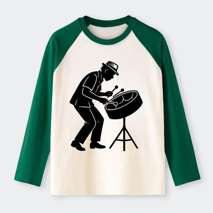 Steel drum player Caribbean rhythm - Raglan Long Sleeve T-Shirt - Green