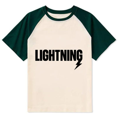 Bold typography design - "LIGHTNING" - fast, electric, striking - Contrast Raglan T-shirt - Green