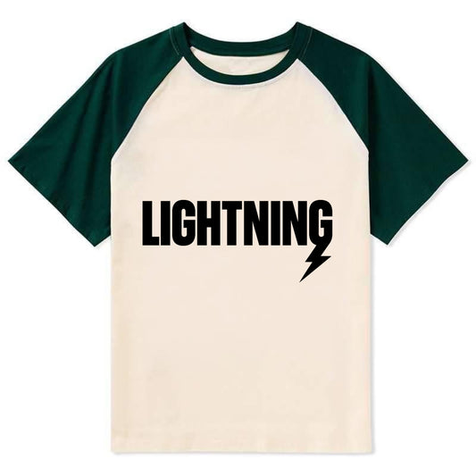 Bold typography design - "LIGHTNING" - fast, electric, striking - Contrast Raglan T-shirt - Green