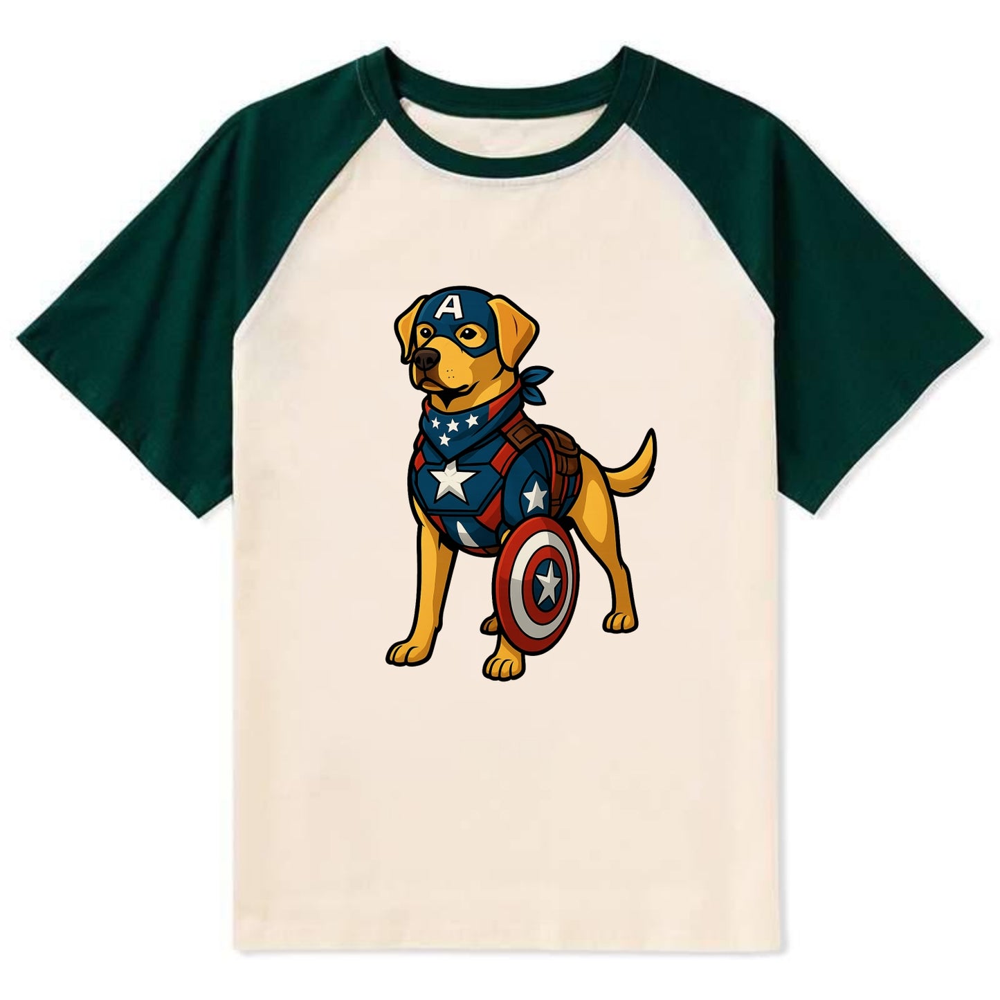 Labrador Captain America  - Contrast Rag Contrast Raglan T-shirt - Green