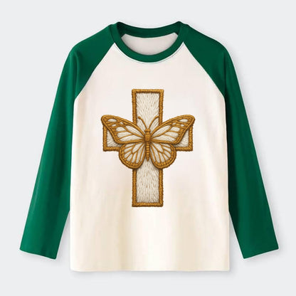 Resurrection Cross  - Raglan Long Sleeve T-Shirt - Green