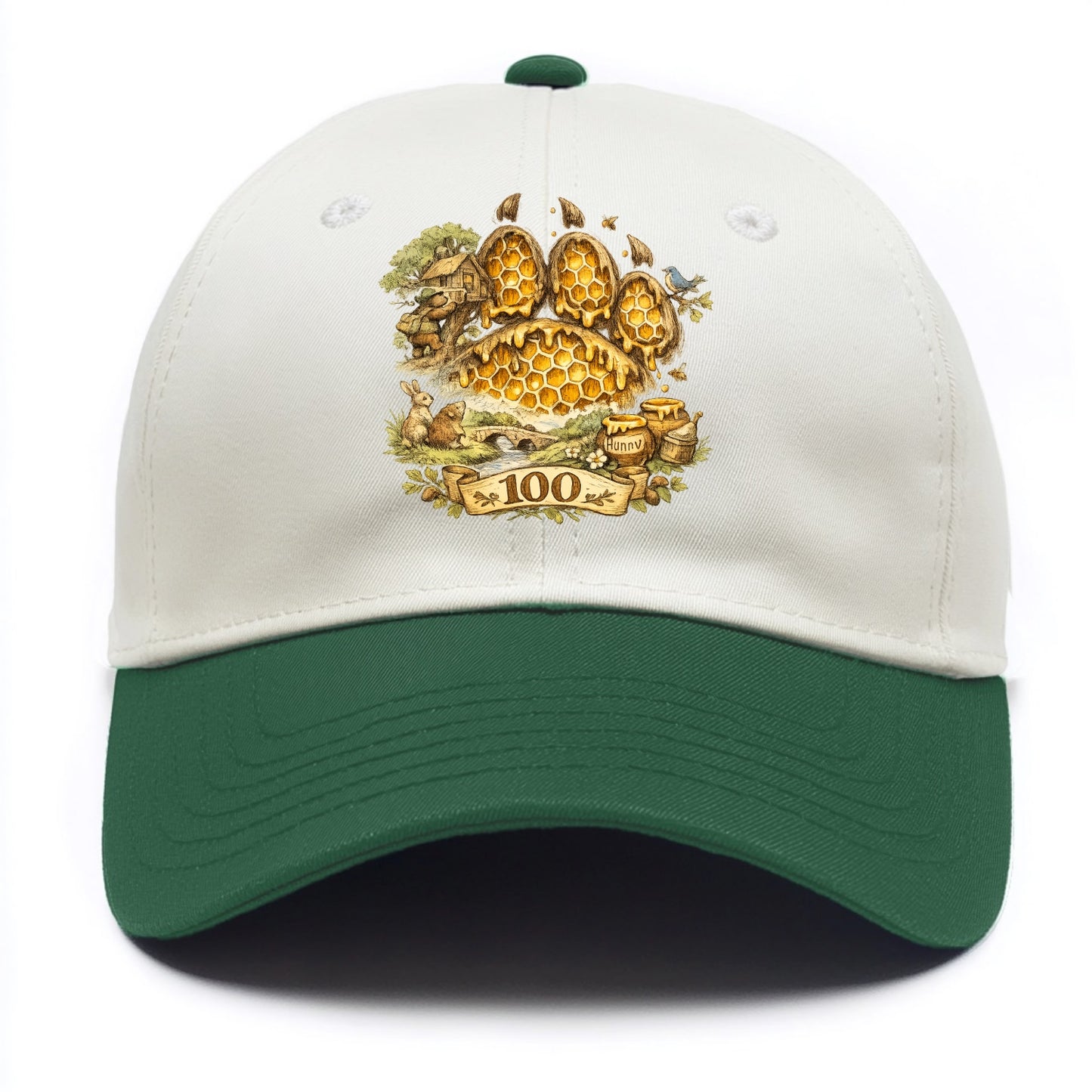 HONEY PAW | Bear paw print filled with honeycomb | Sticky evidence | Forest treasure - Two Tone Cap - Green