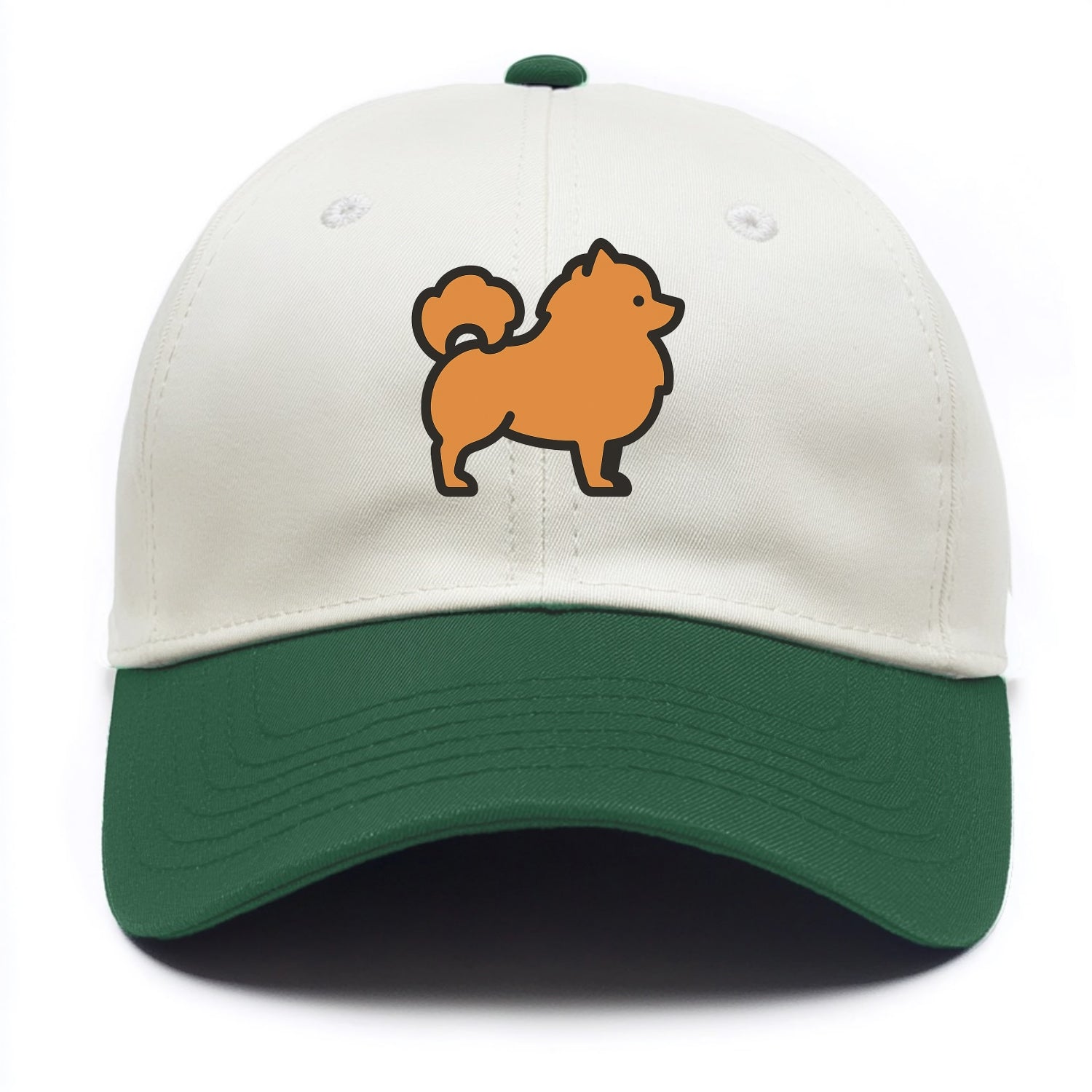 Pomeranian - Orange fluffy flat side profile - Two Tone Cap - Green
