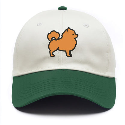 Pomeranian - Orange fluffy flat side profile - Two Tone Cap - Green