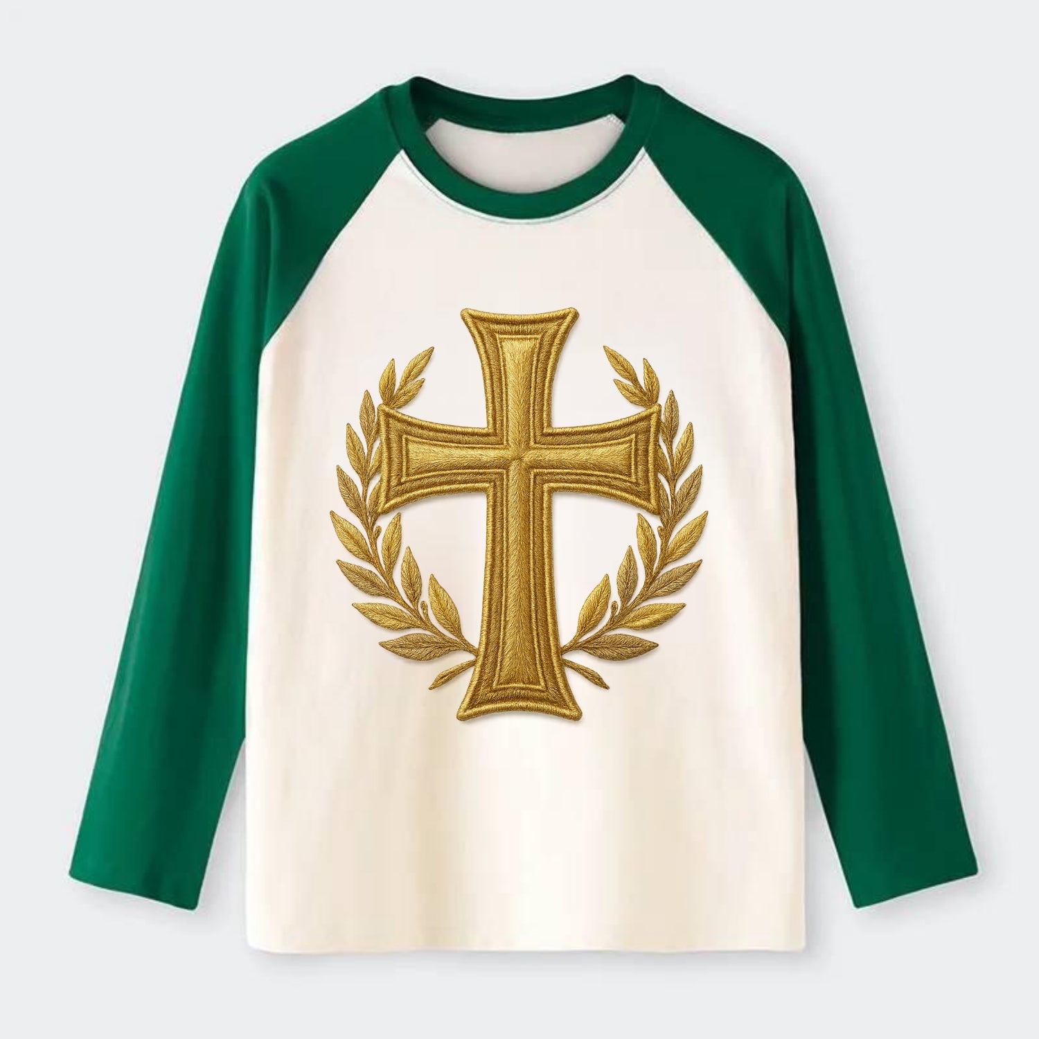Victory Cross  - Raglan Long Sleeve T-Shirt - Green