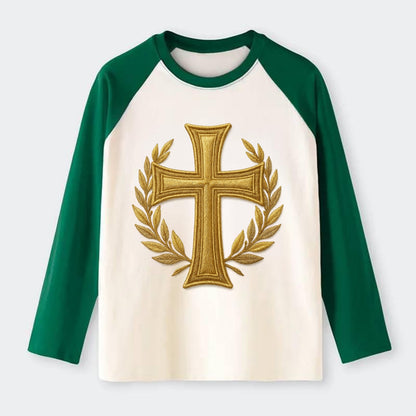 Victory Cross  - Raglan Long Sleeve T-Shirt - Green
